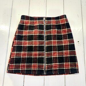 Active USA Red/Black Plaid Zip Up Mini Skirt Women's Size S